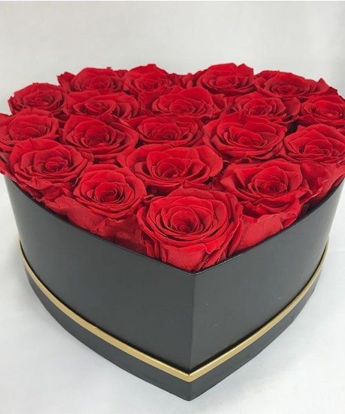 20 Red Rose In Heart Shaped Arrangement Black Box