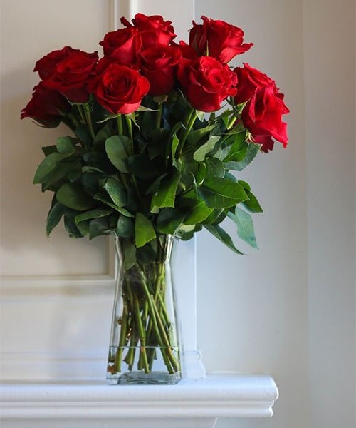 20 Red Rose With A Glass Vase