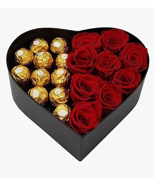 Wonderful Red Rose And Ferrero Rocher Chocolate Box