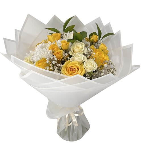 Bright Yellow 12 Roses Bouquet