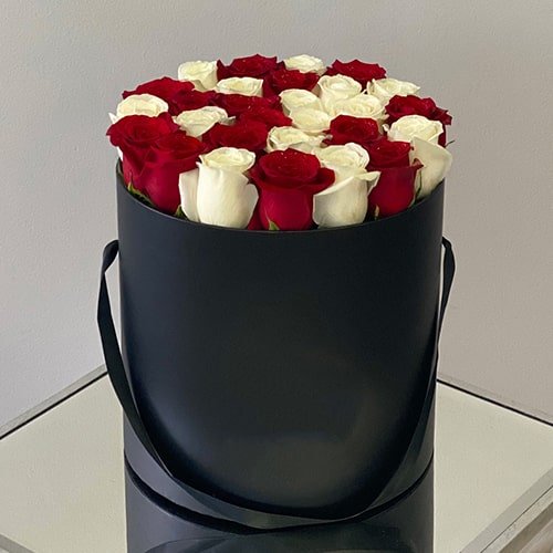 Alluring Mix Red And White Roses Box