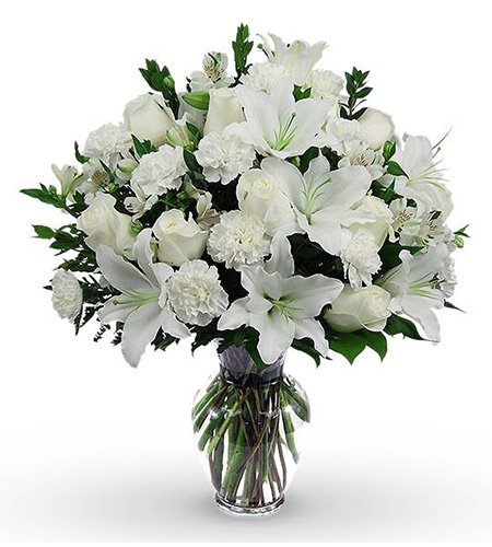 White Lily And Rose Glass Vase Arrangement