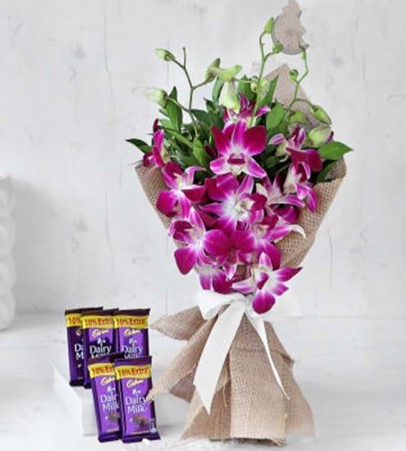Graceful Flower Bouquet With  Cadbury Chocolates