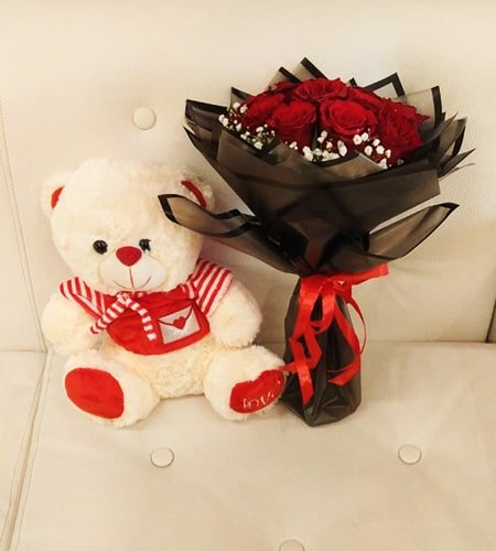Red Rose With Soft Teddy Bear
