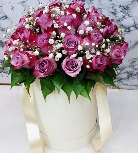 20 Respledent Pink Roses With Flower Box