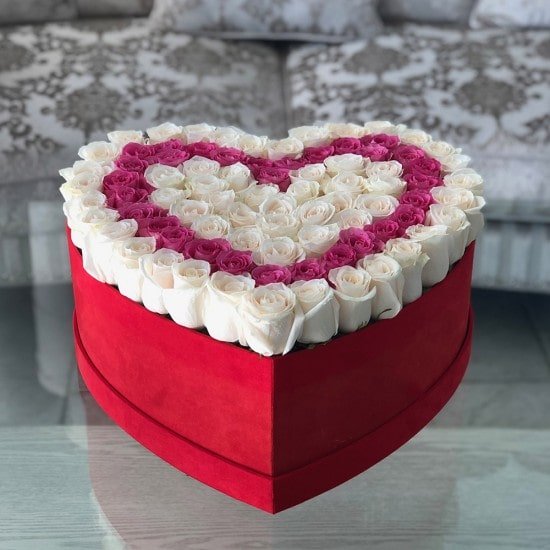 Awful Heart Box With White & Pink Roses
