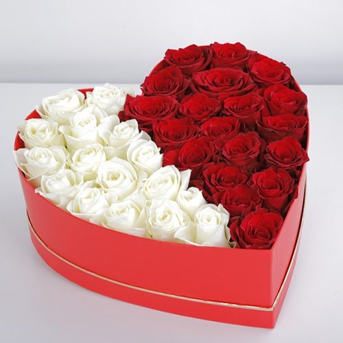 Glamorous Mix Red And White Roses Box