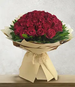 50 RED ROSE BOUQUET WITH GREEN...