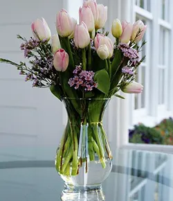 15 PINK TULIP WITH GLASS VASE
