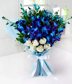 ELEGANT BLUE ORCHIDS AND WHITE...