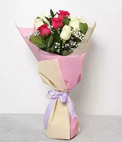 PINK AND WHITE ROSES BOUQUET S...